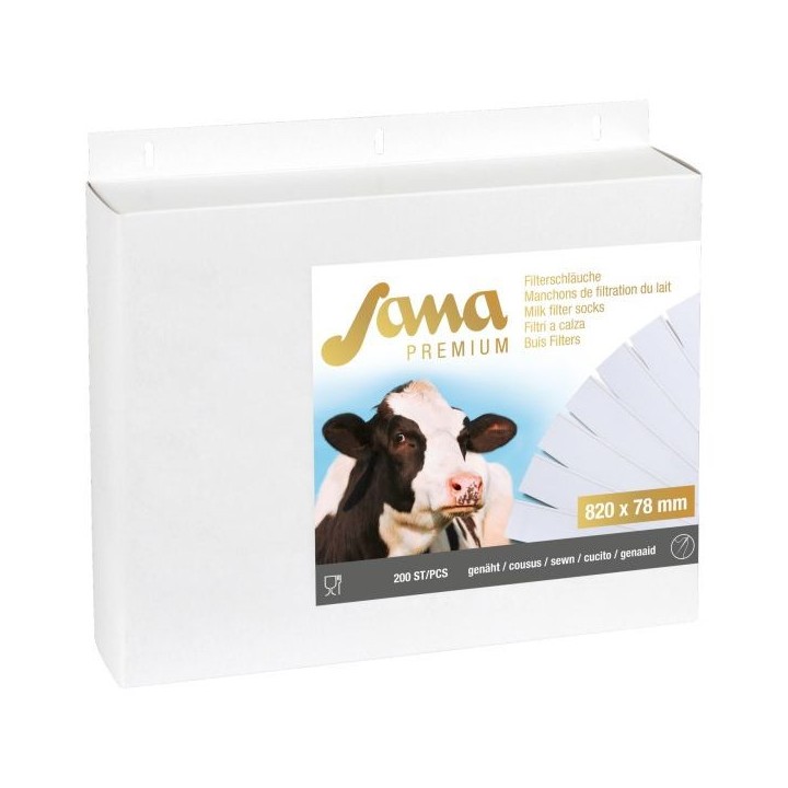 Filtre à lait cousu Premium 75/78 mm x 820 mm - 200 pièces Sana
