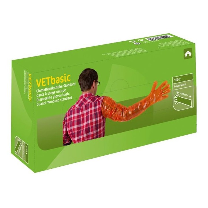 Gant à usage unique orange - 100 pièces VETbasis Kerbl