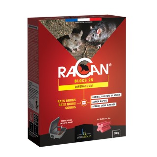 RACAN BLOCS 25 Rodenticide sous forme d'anticoagulant spécial lieux humides, étui de 240 g