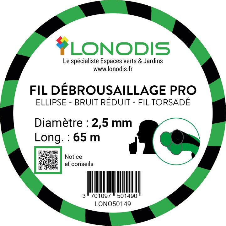 Fil de débroussaillage PRO Ellipse Bruit Réduit 2,4mm Vert et Noir blister de 65m