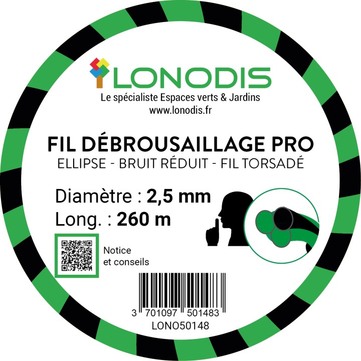 Fil de débroussaillage PRO Ellipse Bruit Réduit 2,4mm Vert et Noir bobine
