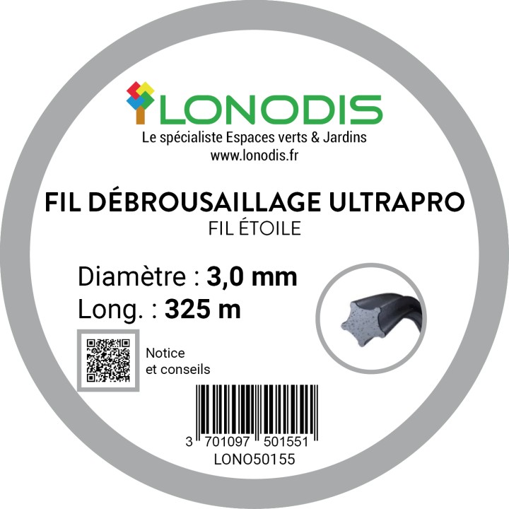 Fil de débroussaillage ULTRAPRO Alu Etoile3,0mm Gris bobine de 325m