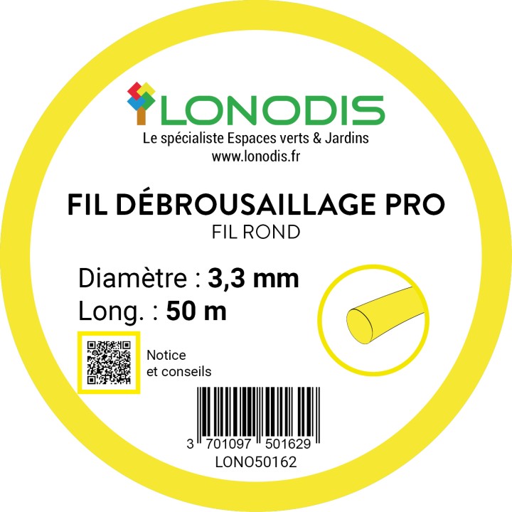 Fil de débroussaillage PRO Rond 3,3mm Jaune blister de 50m