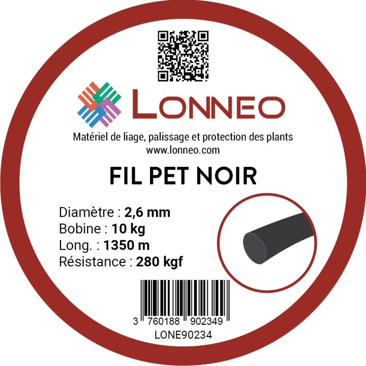 Fil PET LONNEO Noir diam.2,6mm Bobine 10kg long. 1350m