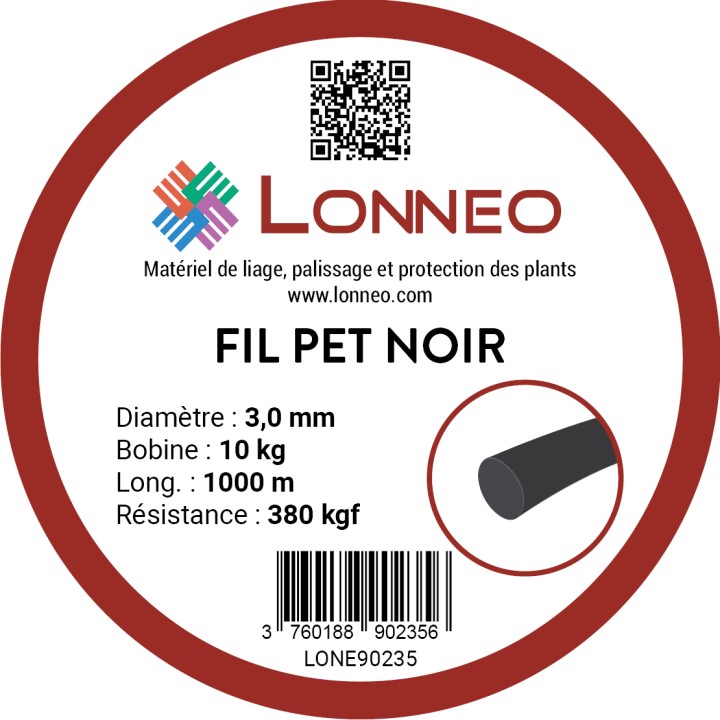Fil PET LONNEO Noirdiam. 3,0mmBobine 10kg long. 1000m