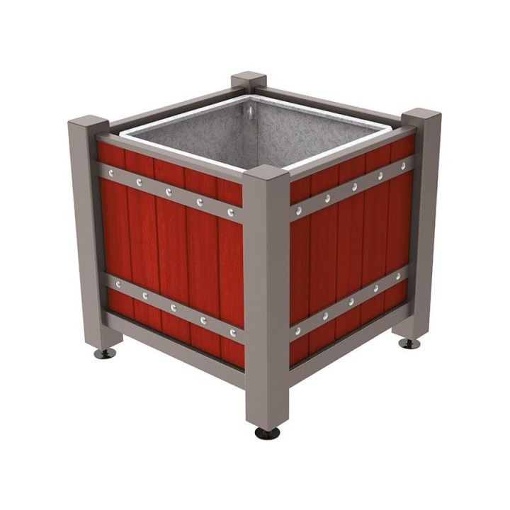 Bac à palmier Sarlat Procity, chêne, lasuré acajou - 880x880x855 mm - Bac acier amovible + anneau - Gris Procity