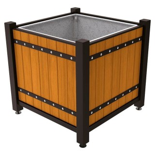 Bac à palmier Sarlat Procity, chêne, lasuré chêne clair - 1230x1230x1085 mm - Bac acier amovible + anneau - Noir foncé