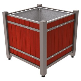 Bac à palmier Sarlat Procity, chêne, lasuré acajou - 1230x1230x1085 mm - Bac acier amovible + anneau - Gris Procity