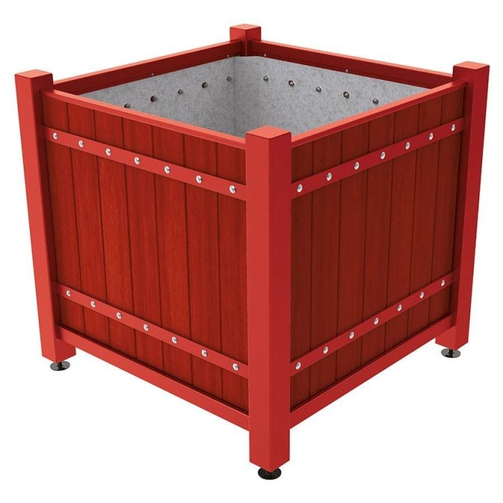 Bac à palmier Sarlat Procity, chêne, lasuré acajou - 1230x1230x1085 mm - Intérieur tôle galva - Rouge pourpre