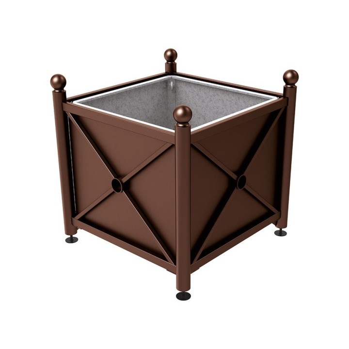 Bac à palmier acier Province Boule Procity, 1000x1000x900 mm - Bac acier amovible + anneaux - Brun chocolat