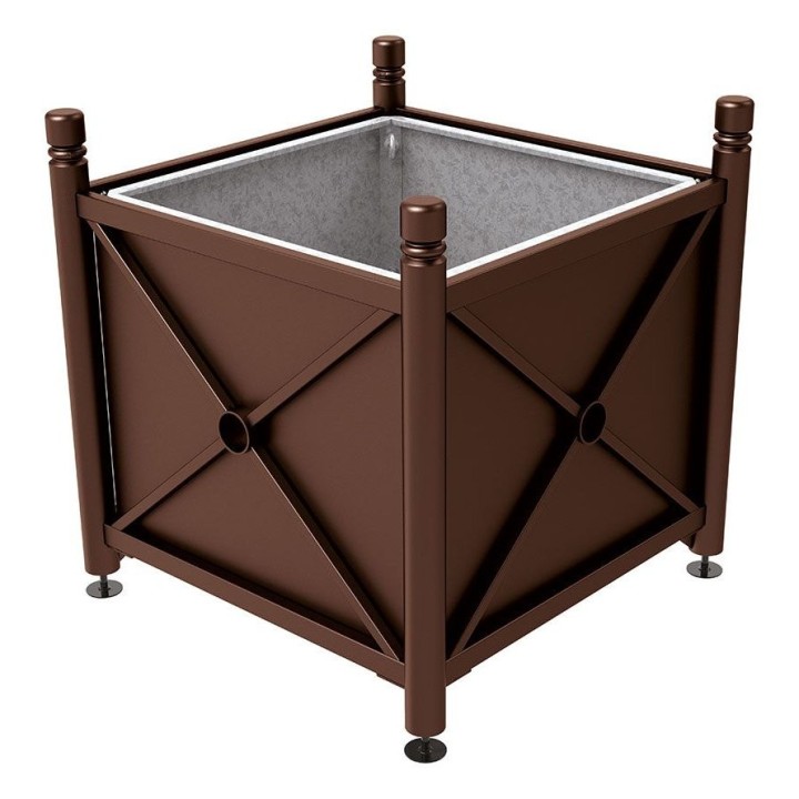 Bac à palmier acier Province City Procity, 1000x1000x900 mm - Bac acier amovible + anneaux - Brun chocolat