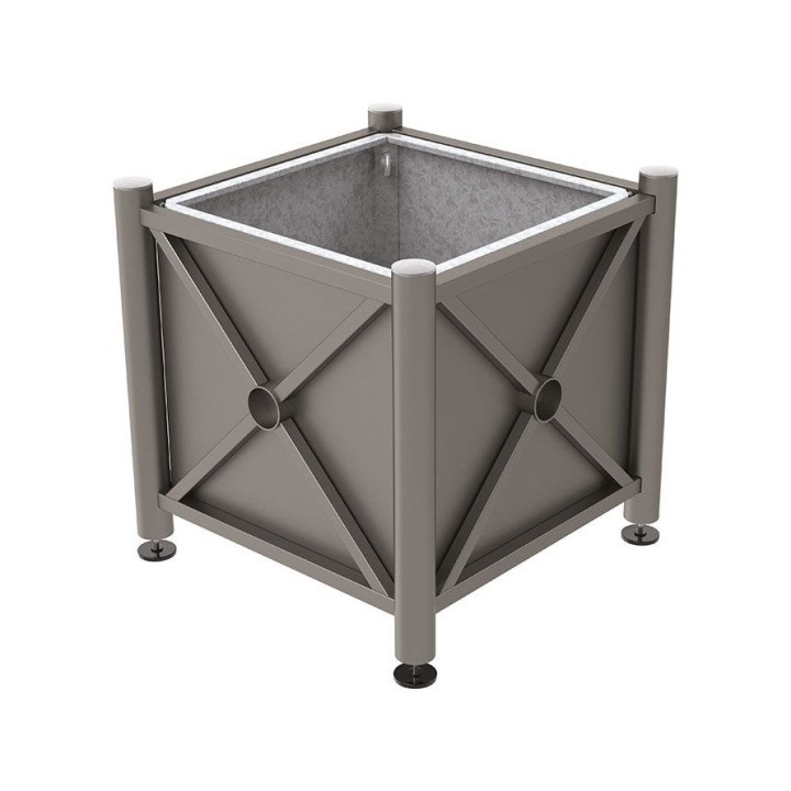 Bac à palmier acier Province Inox brossé Procity, 800x800x750 mm - Bac acier amovible + anneaux - Gris Procity