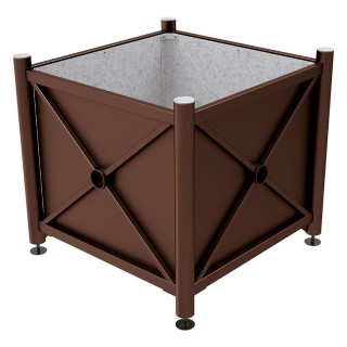 Bac à palmier acier Province Inox brossé Procity, 1000x1000x900 mm - Intérieur tôle galva - Brun chocolat