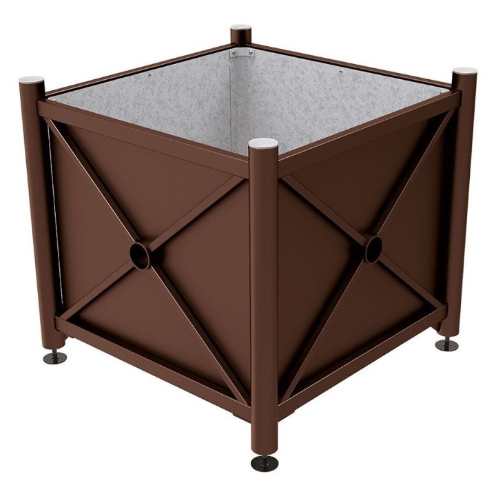 Bac à palmier acier Province Inox brossé Procity, 1000x1000x900 mm - Intérieur tôle galva - Brun chocolat