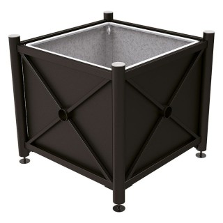 Bac à palmier acier Province Inox brossé Procity, 1000x1000x900 mm - Bac acier amovible + anneaux - Noir foncé
