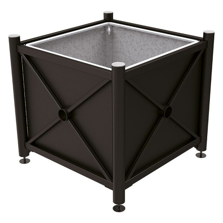 Bac à palmier acier Province Inox brossé Procity, 1000x1000x900 mm - Bac acier amovible + anneaux - Noir foncé