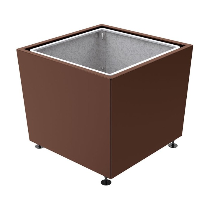 Bac à palmier Olbia carré Procity, acier galvanisé, 995x995x870 mm - Bac acier amovible + anneaux - Brun chocolat