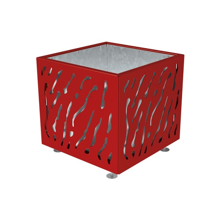 Bac à palmier Venise monochrome Procity, acier galvanisé, 790x790x760 mm - Intérieur tôle galva - Rouge pourpre