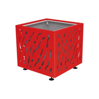Bac à palmier Venise monochrome Procity, acier galvanisé, 790x790x760 mm - Bac acier amovible + anneaux - Rouge signalisation