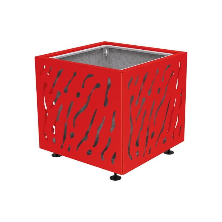 Bac à palmier Venise monochrome Procity, acier galvanisé, 790x790x760 mm - Bac acier amovible + anneaux - Rouge signalisation