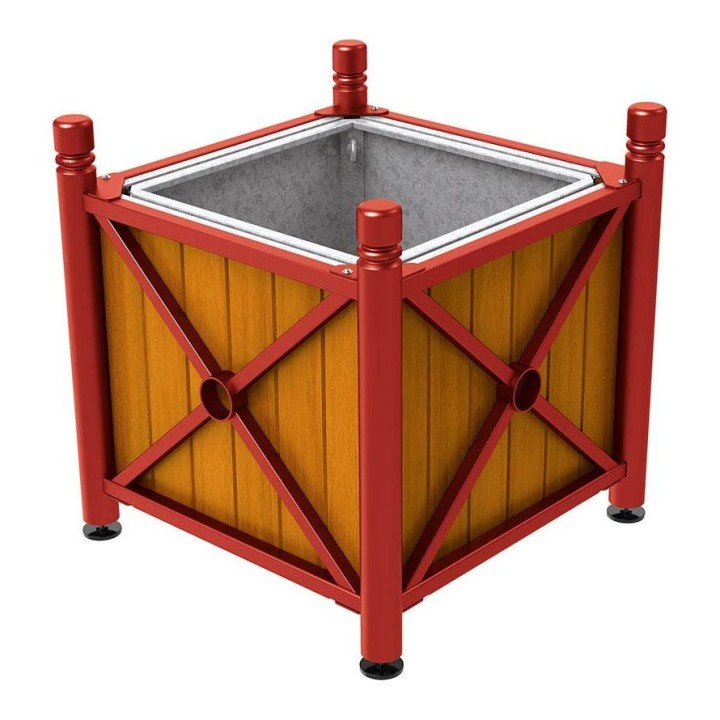 Bac à palmier acier/bois Province City Procity, lasuré chêne clair, 800x800x750 mm - Bac acier amovible - Rouge pourpre