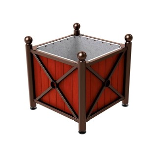 Bac à palmier acier/bois Province Boule Procity, lasuré acajou, 800x800x750 mm - Intérieur tôle galva - Brun chocolat