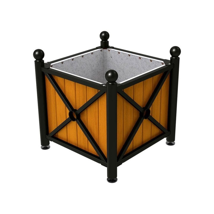 Bac à palmier acier/bois Province Boule Procity, lasuré chêne clair, 800x800x750 mm - Intérieur tôle galva - Noir foncé