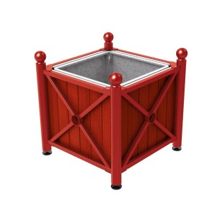 Bac à palmier acier/bois Province Boule Procity, lasuré acajou, 800x800x750 mm - Bac acier amovible + anneaux - Rouge pourpre