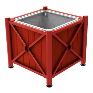 Bac à palmier acier/bois Province Inox brossé Procity, lasuré acajou, 800x800x750 mm - Bac acier amovible - Rouge pourpre
