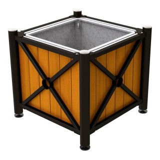 Bac à palmier acier/bois Province Inox brossé Procity, lasuré chêne clair, 800x800x750 mm - Bac acier amovible - Noir foncé