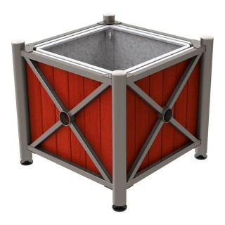 Bac à palmier acier/bois Province Inox brossé Procity, lasuré acajou, 800x800x750 mm - Bac acier amovible - Gris Procity