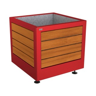 Bac à palmier Silaos acier/bois Procity, lasuré chêne clair, 800x800x700 mm - Intérieur tôle galva - Rouge pourpre