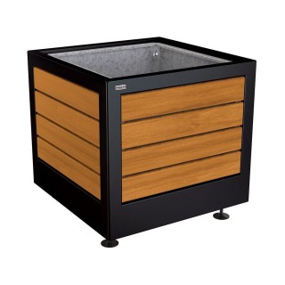 Bac à palmier Silaos acier/bois Procity, lasuré chêne clair, 800x800x700 mm - Bac acier amovible + anneaux - Noir foncé