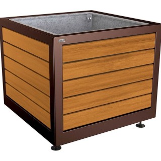 Bac à palmier Silaos acier/bois Procity, lasuré chêne clair, 1000x1000x800 mm - Bac acier amovible + anneaux - Brun chocolat