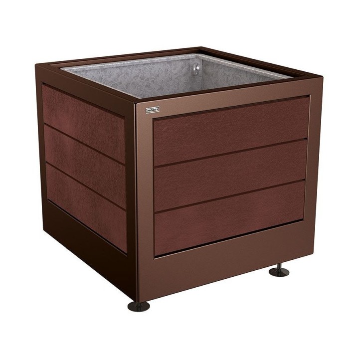 Bac à palmier Silaos acier et plastique recyclé Procity, 800x800x700 mm - Bac acier amovible + anneaux - Brun chocolat