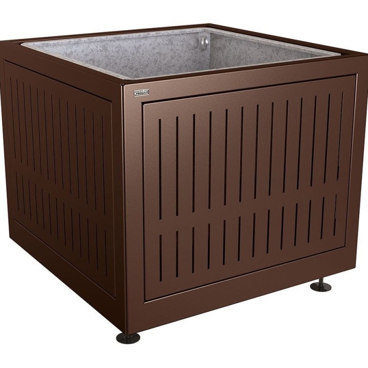 Bac à palmier Silaos acier Procity, 1000x1000x800 mm - Bac acier amovible + anneaux - Brun chocolat