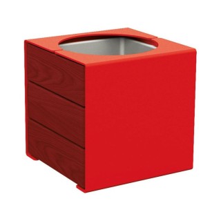 Bac à palmier KUB. acier/bois Procity, lasuré acajou, 450x450x450 mm - Bac acier amovible - Rouge signalisation