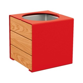 Bac à palmier KUB. acier/bois Procity, lasuré chêne clair, 450x450x450 mm - Bac acier amovible - Rouge signalisation