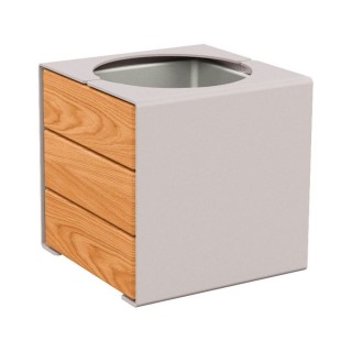 Bac à palmier KUB. acier/bois Procity, lasuré chêne clair, 450x450x450 mm - Bac acier amovible - Gris soie