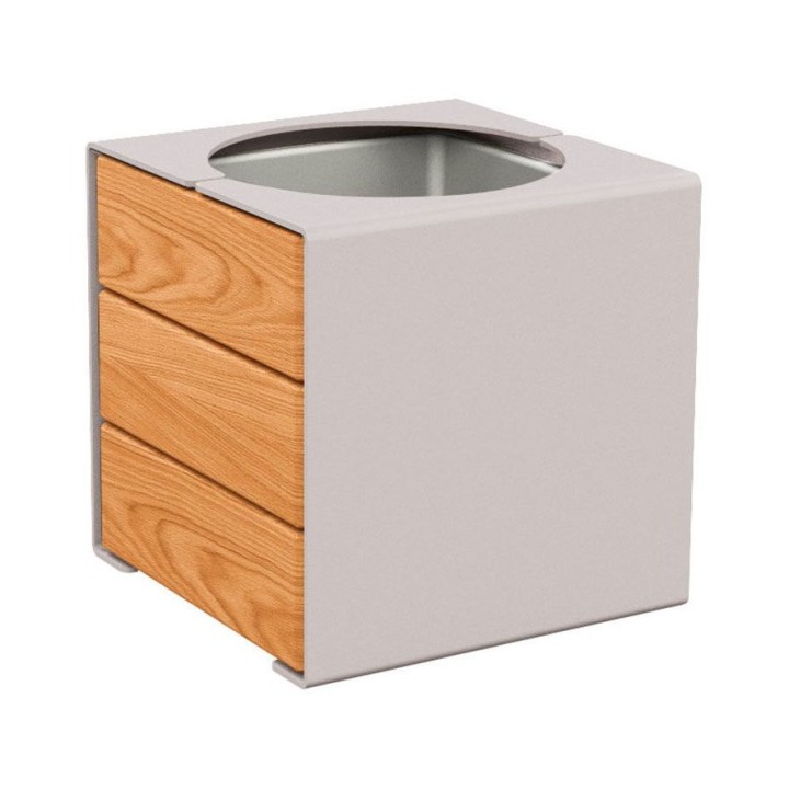 Bac à palmier KUB. acier/bois Procity, lasuré chêne clair, 450x450x450 mm - Bac acier amovible - Gris soie