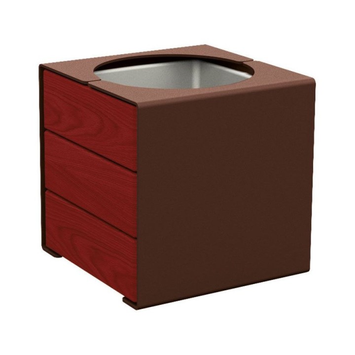 Bac à palmier KUB. acier/bois Procity, lasuré acajou, 450x450x450 mm - Bac acier amovible - Brun chocolat