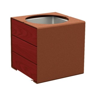 Bac à palmier KUB. acier/bois Procity, lasuré acajou, 450x450x450 mm - Bac acier amovible - Aspect Corten