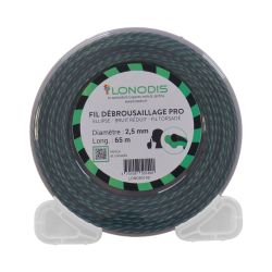 Fil de débroussaillage PRO Ellipse Bruit Réduit 2,5mm Vert et Noir, blister de 65m