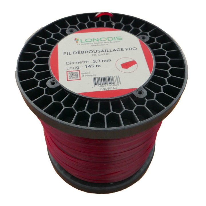 Fil de débroussaillage PRO Carré 3,3mm Rouge, bobine de 145m