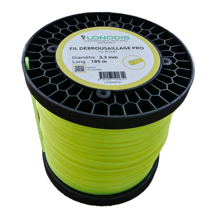 Fil de débroussaillage PRO Rond 3,3mm Jaune, bobine de 185m