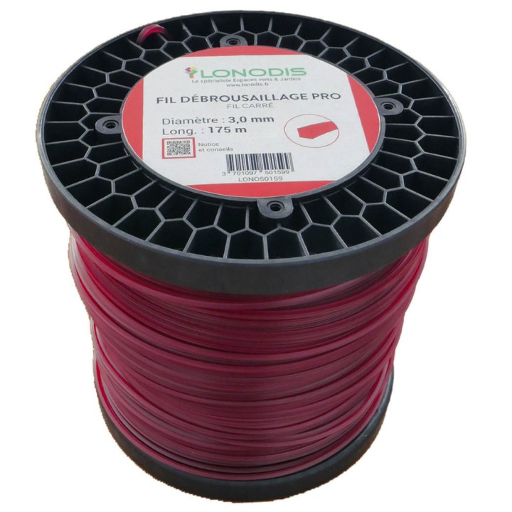 Fil de débroussaillage PRO Carré 3,0mm Rouge, bobine de 175m