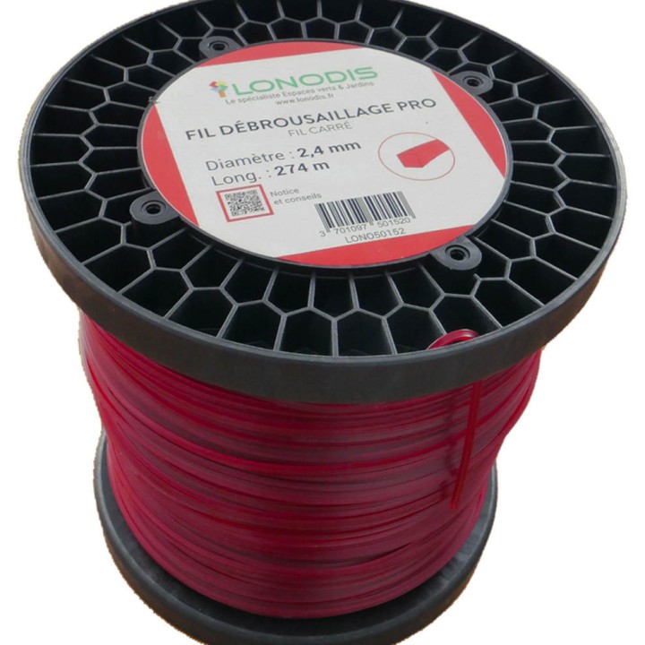 Fil de débroussaillage PRO Carré 2,4mm Rouge, bobine de 274m