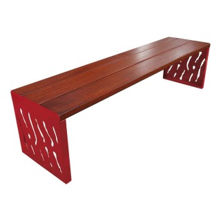 Banquette Venise acier et bois Procity, lg. 1800 mm, peint/zinc, fixation sur platines - Acajou/Rouge pourpre
