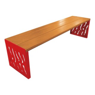 Banquette Venise acier et bois Procity, lg. 1800 mm, peint/zinc, fix. platines - Chêne clair/Rouge signalisation