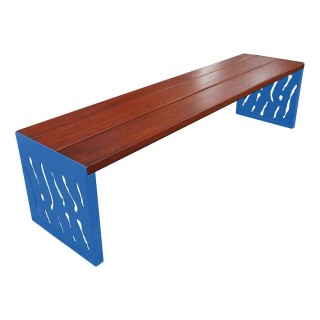 Banquette Venise acier et bois Procity, lg. 1800 mm, peint/zinc, fixation sur platines - Acajou/Bleu gentiane